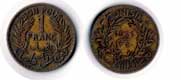 Pi�ce cuivre de 1 Franc Tunisien de 1921